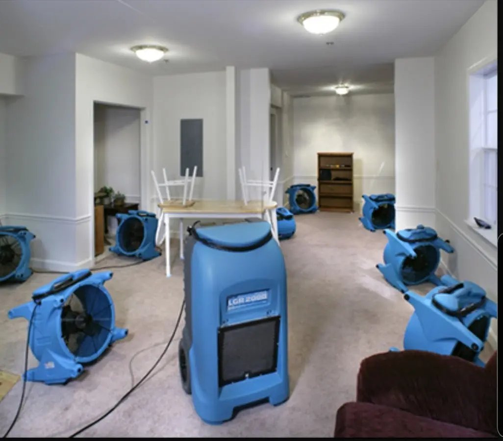 Air movers and dehumidifier setup for Water Damage Restoration in Antelope